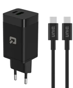 TUNIQ PD 45W GaN-Heimladegerät - Dual-Port mit USB-C zu USB-C-Kabel - Schwarz