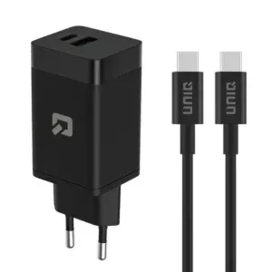 TUNIQ PD 45W GaN-Heimladegerät - Dual-Port mit USB-C zu USB-C-Kabel - Schwarz