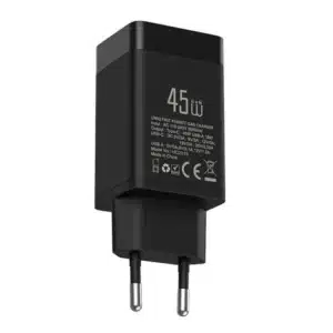 Alternative view of TUNIQ PD 45W GaN-Heimladegerät - Dual-Port mit USB-C zu USB-C-Kabel - Schwarz