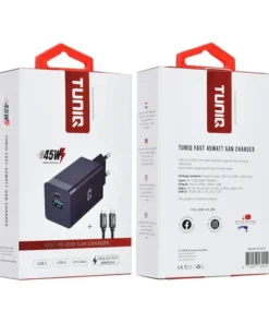 TUNIQ PD 45W GaN-Heimladegerät - Dual-Port mit USB-C zu USB-C-Kabel - Schwarz – Bild 4