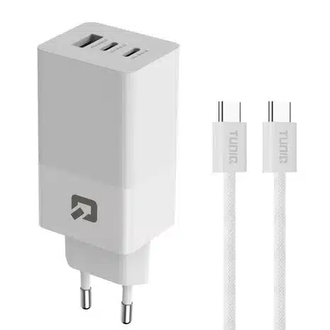 TUNIQ PD 65W - Heimladegerät mit USB-C zu USB-C Kabel - Weiß