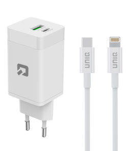 TUNIQ PD 45W GaN-Heimladegerät - Dual-Port mit USB-C auf iPhone-Kabel - Weiß
