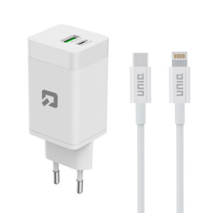 TUNIQ PD 45W GaN-Heimladegerät - Dual-Port mit USB-C auf iPhone-Kabel - Weiß