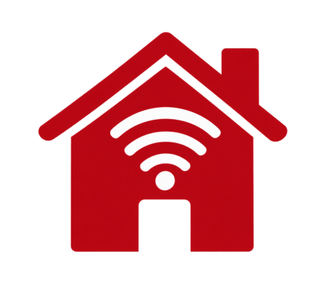 Rotes Smart Home Symbol mit WLAN